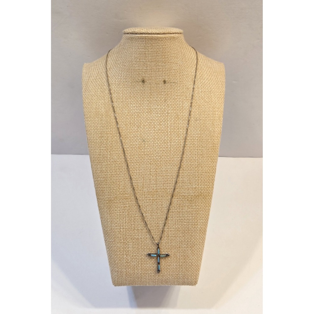 Vintage Sterling Silver & Turquoise Pendant Necklace 19"